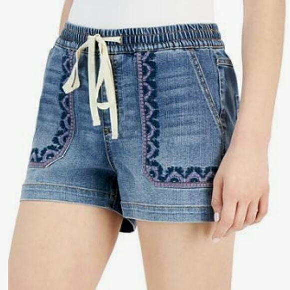 INC International Concepts Denim Embroidered Elastic Waist Blue Jean Shorts XXL - Picture 2 of 13